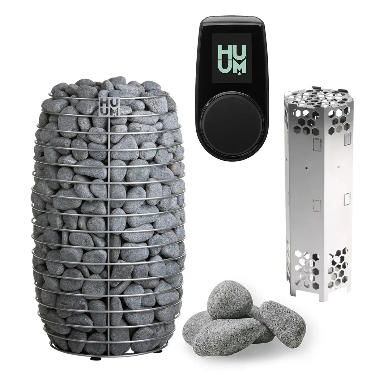 HUUM Hive Mini 9 kW Electric Sauna Heater Bundle | 375 lbs Stone Capacity & UKU Local Black Controller (Included)