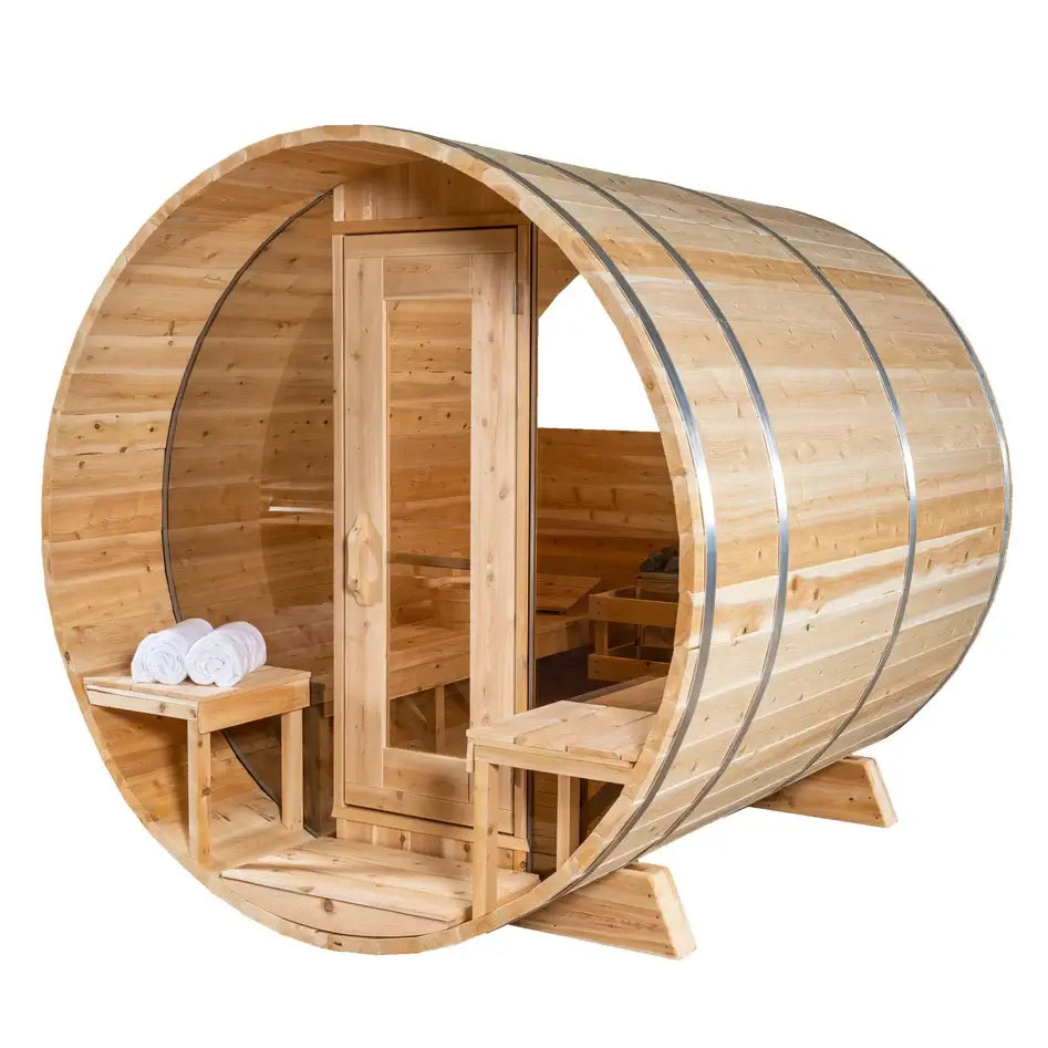 Canadian Timber Tranquility 6-Person Barrel Sauna with 45cm Porch - CTC2345