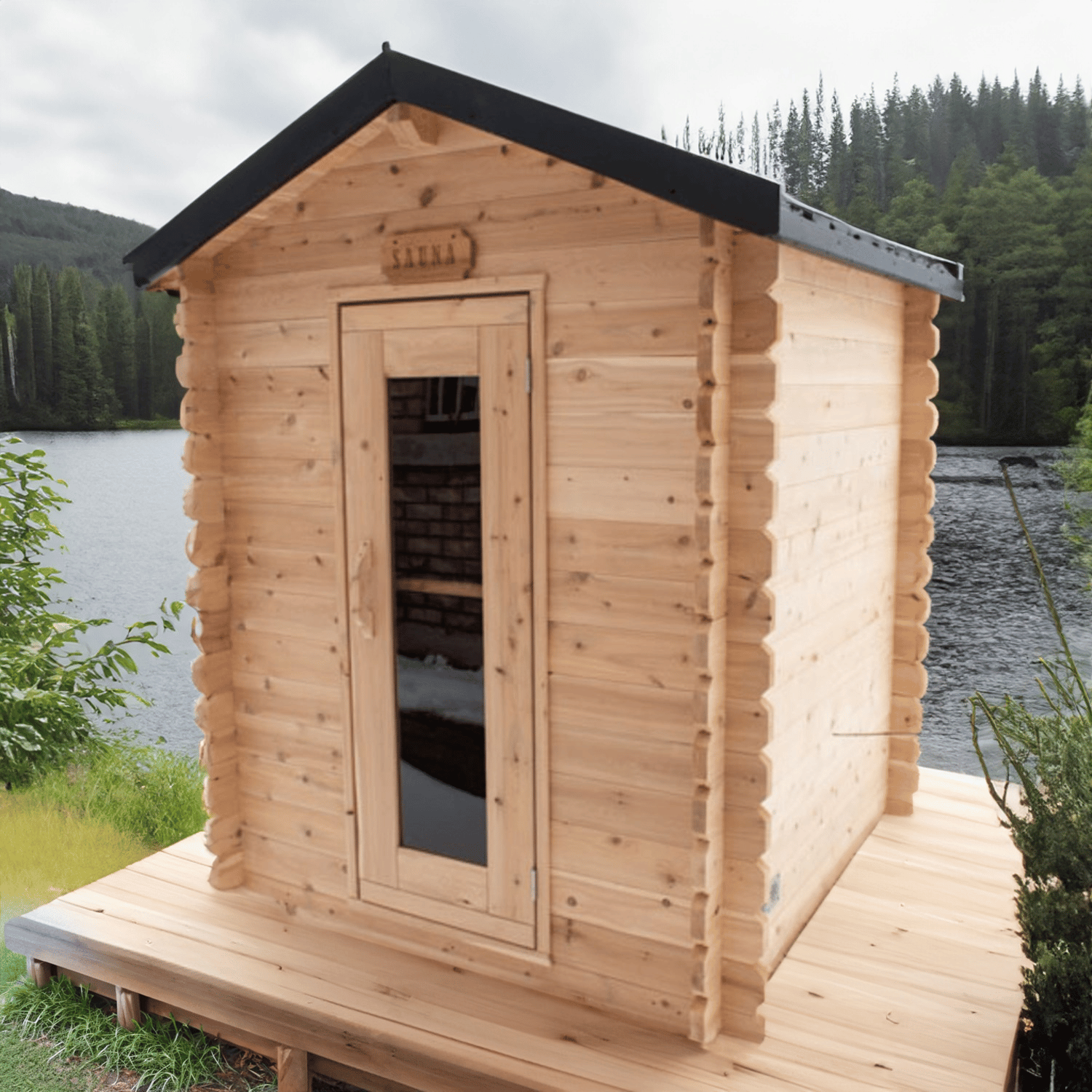 Dundalk Canadian Timber CTC66W Granby | 3-Person Outdoor Cabin Sauna with Steel Roof