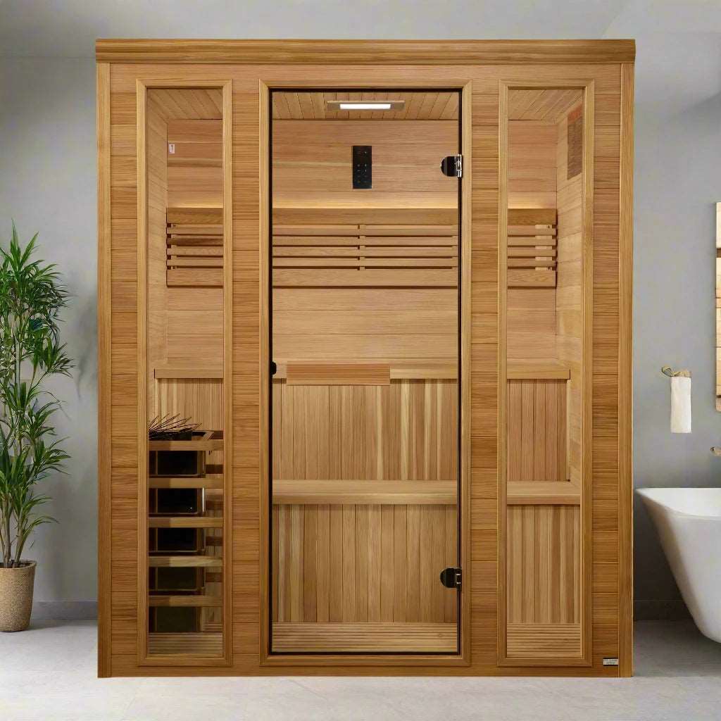 Golden Designs 2025 Engelberg Edition 6-Person Luxury Steam Sauna | Red Light Therapy & Pacific Clear Cedar (GDI-7060-01)