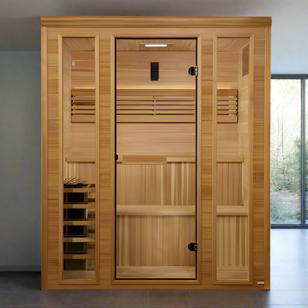 Golden Designs 2025 Engelberg Edition 6-Person Luxury Steam Sauna | Red Light Therapy & Pacific Clear Cedar (GDI-7060-01)