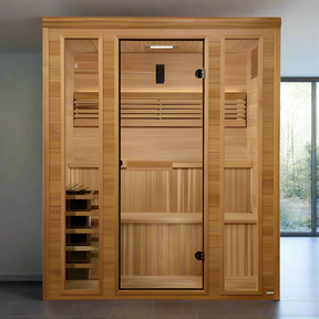 Golden Designs 2025 Engelberg Edition 6-Person Luxury Steam Sauna | Red Light Therapy & Pacific Clear Cedar (GDI-7060-01)