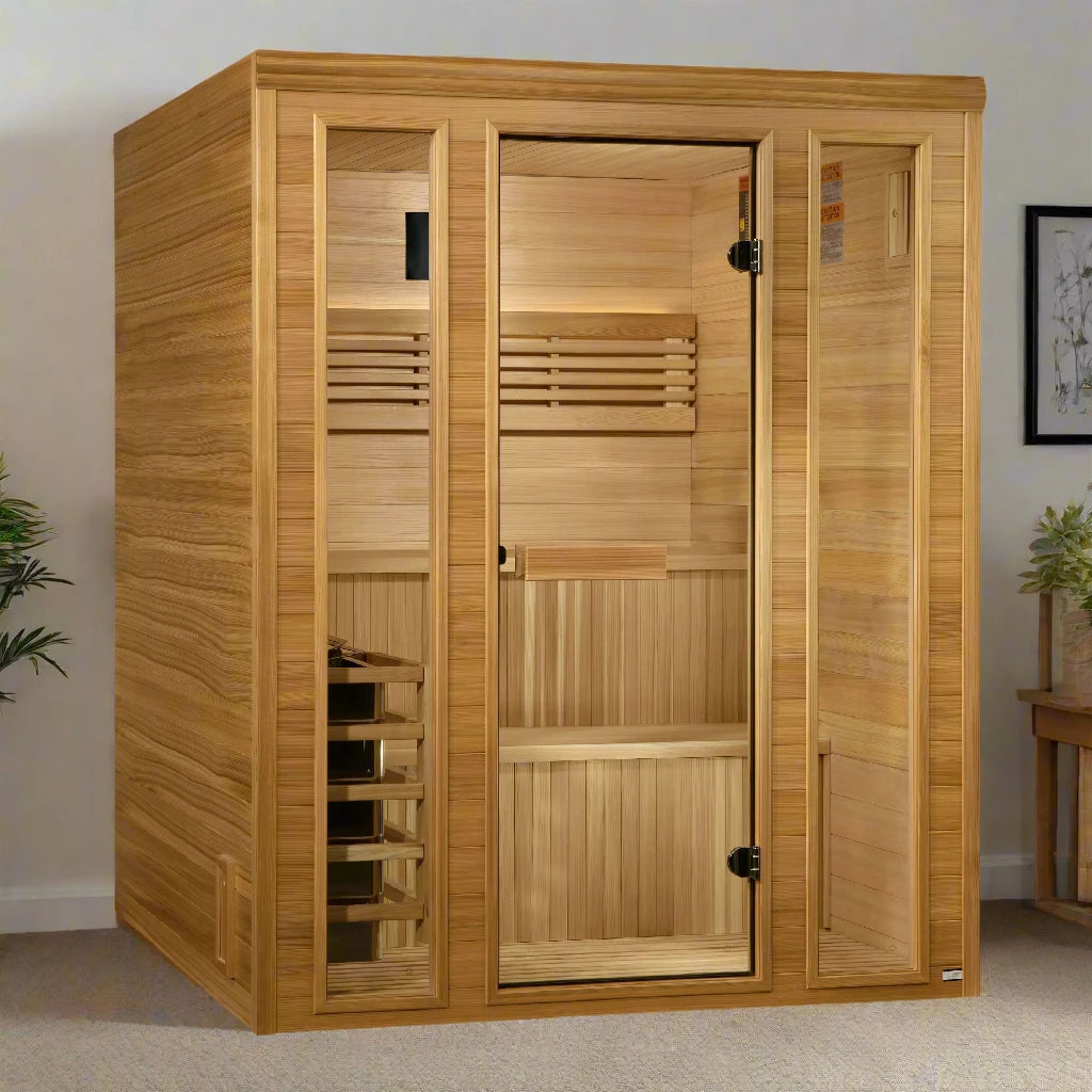 Golden Designs 2025 Engelberg Edition 6-Person Luxury Steam Sauna | Red Light Therapy & Pacific Clear Cedar (GDI-7060-01)