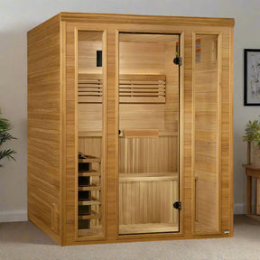 Golden Designs 2025 Engelberg Edition 6-Person Luxury Steam Sauna | Red Light Therapy & Pacific Clear Cedar (GDI-7060-01)