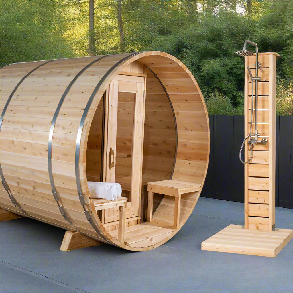 Canadian Timber Tranquility 6-Person Barrel Sauna with 45cm Porch - CTC2345